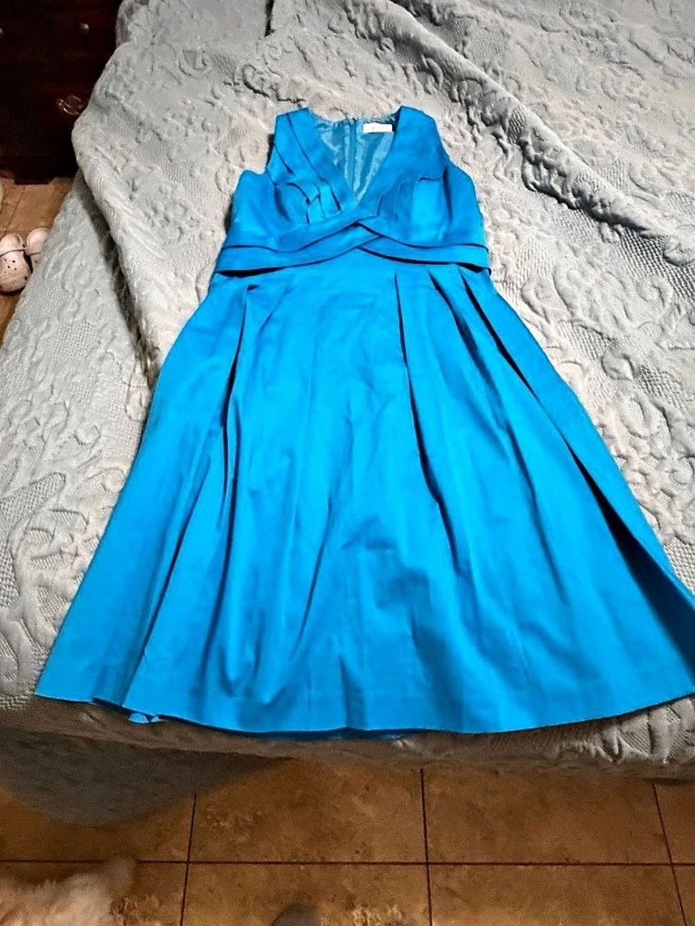 Calvin Klein V-Neck Sleeveless Pleated Fit and Flare Dress Pleated Fit and Flare